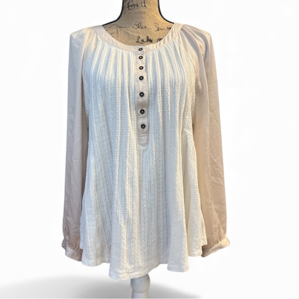 Meadow Rue by Anthropologie White Knit Top with Blush Trim. Size X-Large. EC